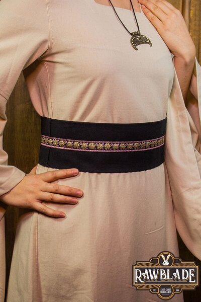 Jeanne stoffen riem - Zwart/roze rozen - Celtic Webmerchant