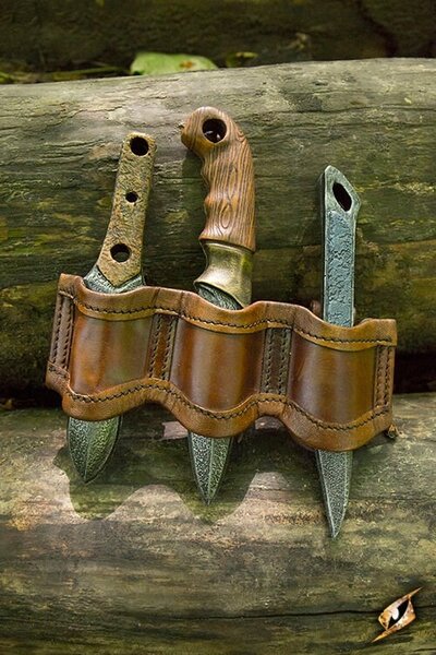 Holder for LARP throwing knives brown, incl. 3 knives - Celtic Webmerchant