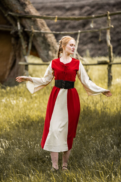 Jurk Belle, rood-crème - Celtic Webmerchant