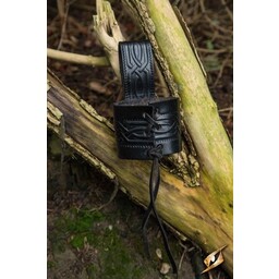 Leather drinking horn holder Edda, black - Celtic Webmerchant