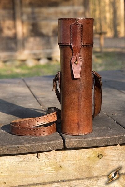 Leather scroll or bottle holder, brown - Celtic Webmerchant