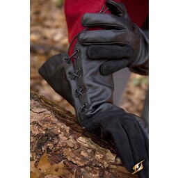 Leren middeleeuwse handschoenen, zwart - Celtic Webmerchant