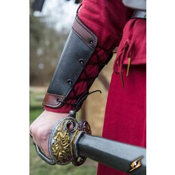 Leather vambraces Warrior, black-red, pair - Celtic Webmerchant