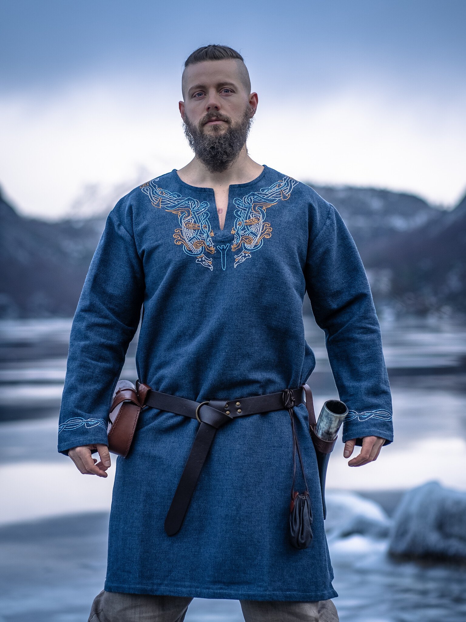 Viking tunic Urnes style, grey-blue - CelticWebMerchant.com