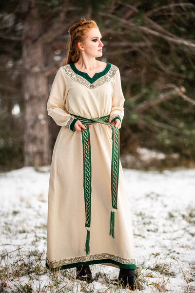 Robe viking Lagertha, naturel-vert - Celtic Webmerchant