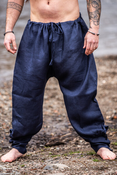 Pantalon viking en lin odin, bleu - Celtic Webmerchant