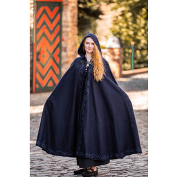 Embroidered cloak Damia with fibula, blue - Celtic Webmerchant