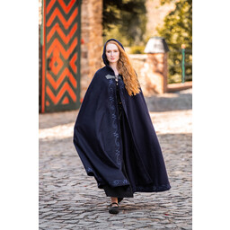 Embroidered cloak Damia with fibula, blue - Celtic Webmerchant