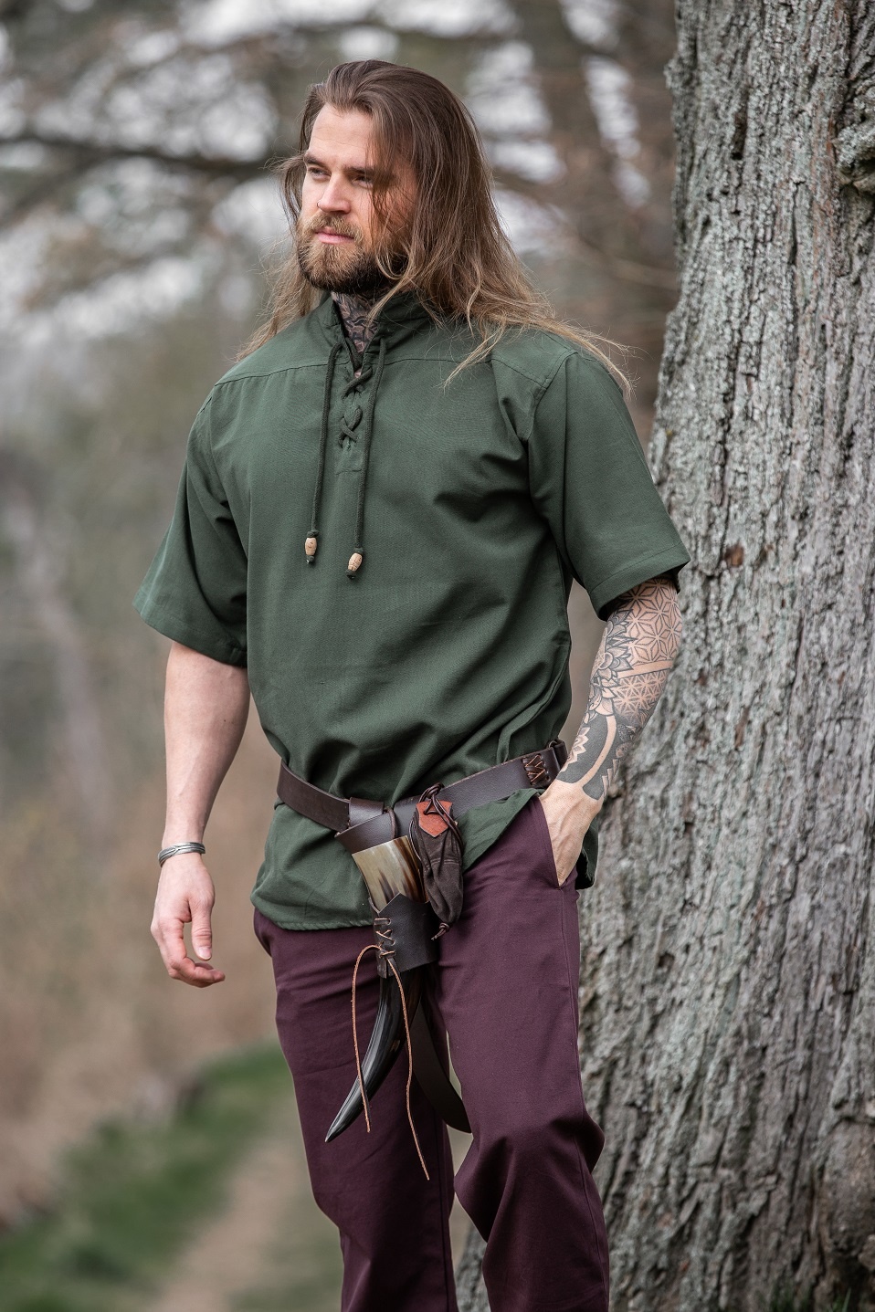 Medieval shirt with short sleeves, green 