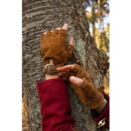 Suede leather fingerless gloves, brown - Celtic Webmerchant