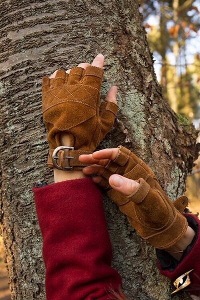Suedeleren vingerloze handschoenen, bruin - Celtic Webmerchant