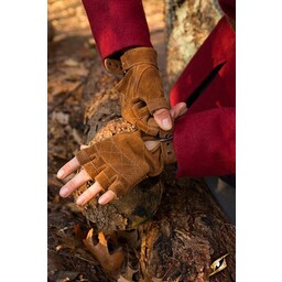 Suede leather fingerless gloves, brown - Celtic Webmerchant