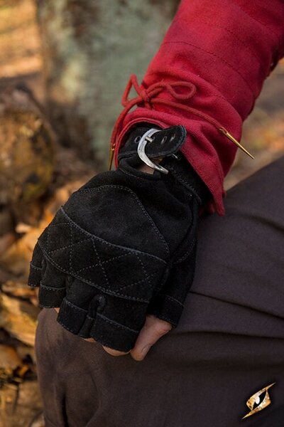 Suede leather fingerless gloves, black - Celtic Webmerchant