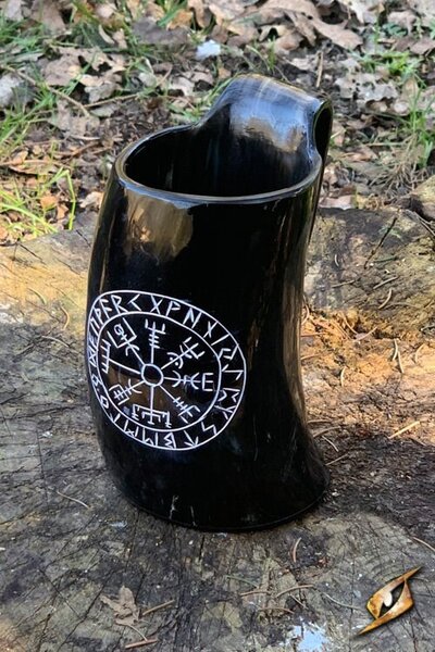 Tasse en corne Viking Vegvisir foncé 0,5L - Celtic Webmerchant
