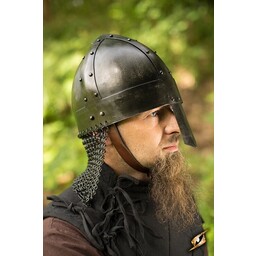 Spangenhelm vichingo con cotta di maglia, scuro - Celtic Webmerchant