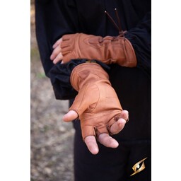 Fingerless gloves with laces, brown - Celtic Webmerchant