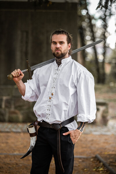 Camisa medieval dagwin, blanco - Celtic Webmerchant