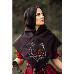 Skjoldehamm Hood Halfdan con Wolf, Brown - Celtic Webmerchant