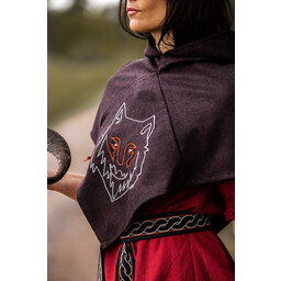 Skjoldehamm Hood Halfdan con Wolf, Brown - Celtic Webmerchant