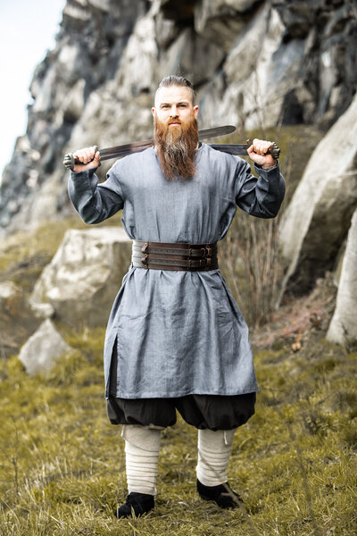 Wikingertunika Leinen Halvar, blau-grau - Celtic Webmerchant