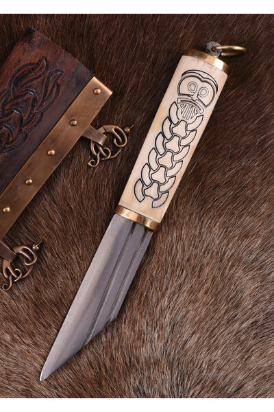 Seax vikingo nórdico pequeño con empuñadura de hueso decorada - Celtic Webmerchant