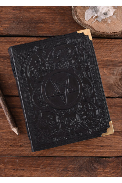 Black Leather book with Pentagram, approx. 23 x 18 cm - Celtic Webmerchant