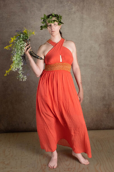 Vestido de Diosa Perséfone, rojo coral - Celtic Webmerchant