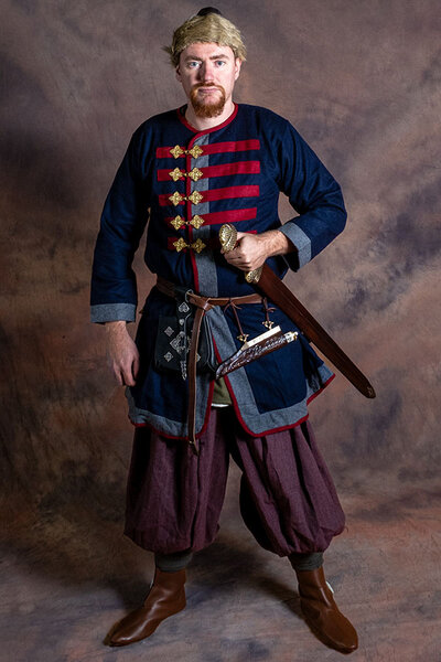 Spodnie Rusvik Viking Borys, wzór w jodełkę, burgundia-szary - Celtic Webmerchant