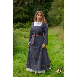Mittelalterkleid Estrid mit Fischgrätenmuster, dunkelgrau - Celtic Webmerchant