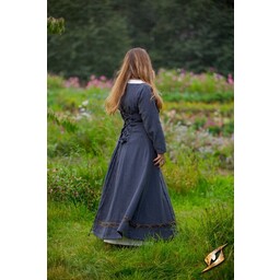 Mittelalterkleid Estrid mit Fischgrätenmuster, dunkelgrau - Celtic Webmerchant