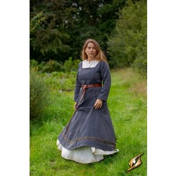 Mittelalterkleid Estrid mit Fischgrätenmuster, dunkelgrau - Celtic Webmerchant