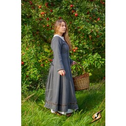 Mittelalterkleid Estrid mit Fischgrätenmuster, naturgrau - Celtic Webmerchant