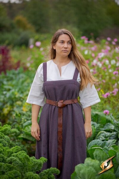 Sukienka fartuchowa wikingów Frida w jodełkę, bordowo-szara - Celtic Webmerchant