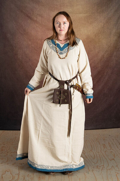 Viking dress Lagertha, natural-blue - Celtic Webmerchant