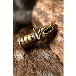 Drikkehorn dekoration med ulv hoved, messing - Celtic Webmerchant