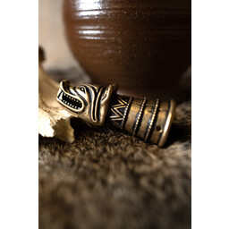 Drikkehorn dekoration med ulv hoved, messing - Celtic Webmerchant