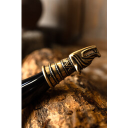 Drikkehorn dekoration med ulv hoved, messing - Celtic Webmerchant