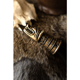 Drikkehorn dekoration med ulv hoved, messing - Celtic Webmerchant