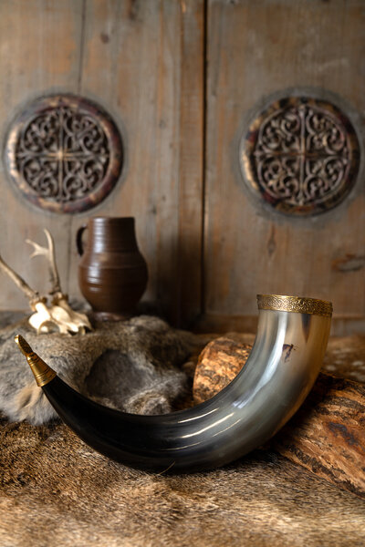 Drinking horn Rollo with leather holder - Celtic Webmerchant