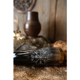 Corno da bere con vegvisir e accessori in ottone - Celtic Webmerchant
