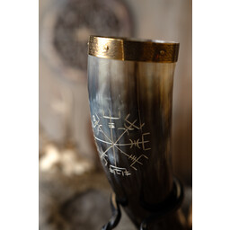 Corno da bere con vegvisir e accessori in ottone - Celtic Webmerchant