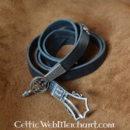 Cinturón gótico de lujo, cuero negro, hebilla plateada - Celtic Webmerchant