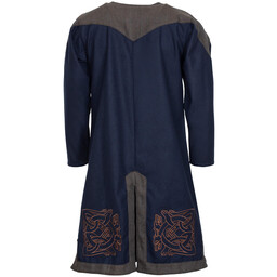 Geborduurde Norgaard tuniek, blauw, wol - Celtic Webmerchant