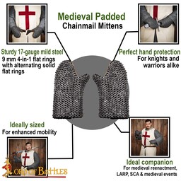 Mitaines en cotte de mailles XIIIe-XIVe siècle, anneaux plats, rivets ronds - Celtic Webmerchant