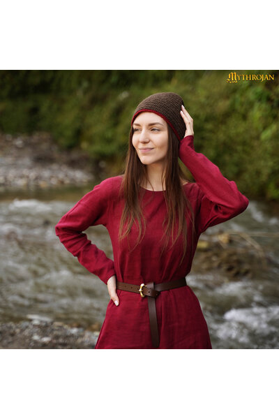 Nadelgebundene Mütze, 100% Wolle, Braun-Rot - Celtic Webmerchant