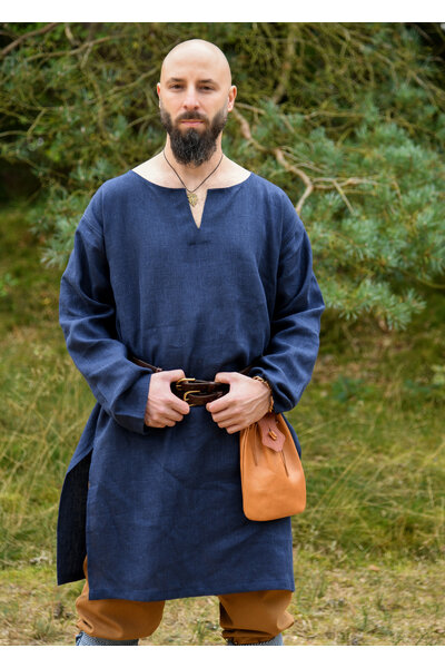 Túnica medieval de lino, azul oscuro - Celtic Webmerchant