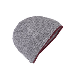 Gehäkelte Mütze, 100 % Wolle, grau - weinrot - Celtic Webmerchant