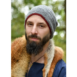 Crocheted cap, 100% wool, grey - wine red - Celtic Webmerchant