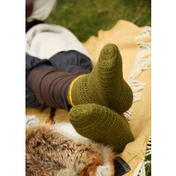 Virkade strumpor, 100% ull, grön-gul - Celtic Webmerchant