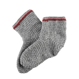 Gehäkelte Socken, 100 % Wolle, grau - weinrot - Celtic Webmerchant